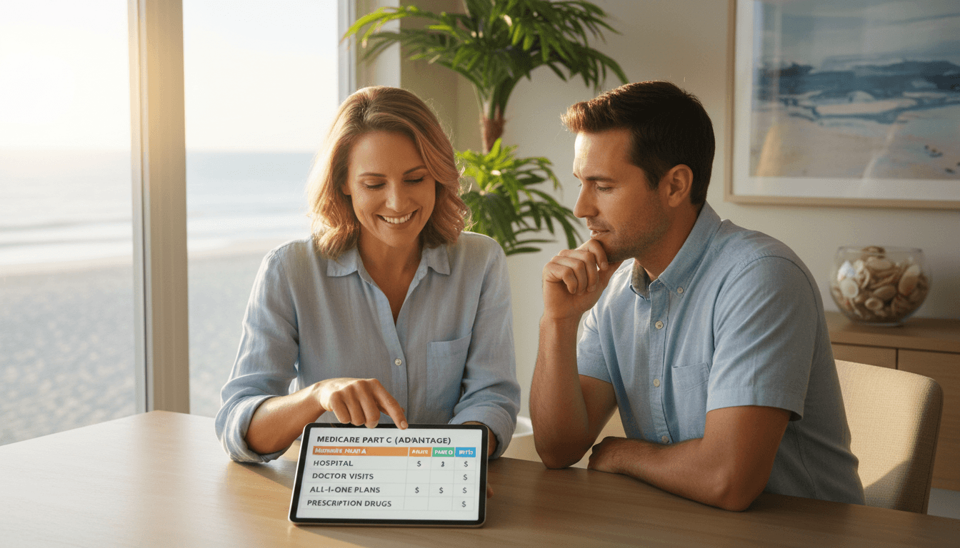 Medicare consultant explaining plan options and coverage details to customer