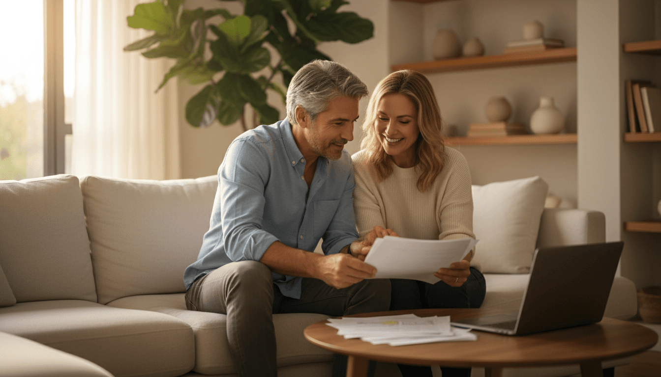 Older couple reviewing Medicare information together in a bright, comfortable home