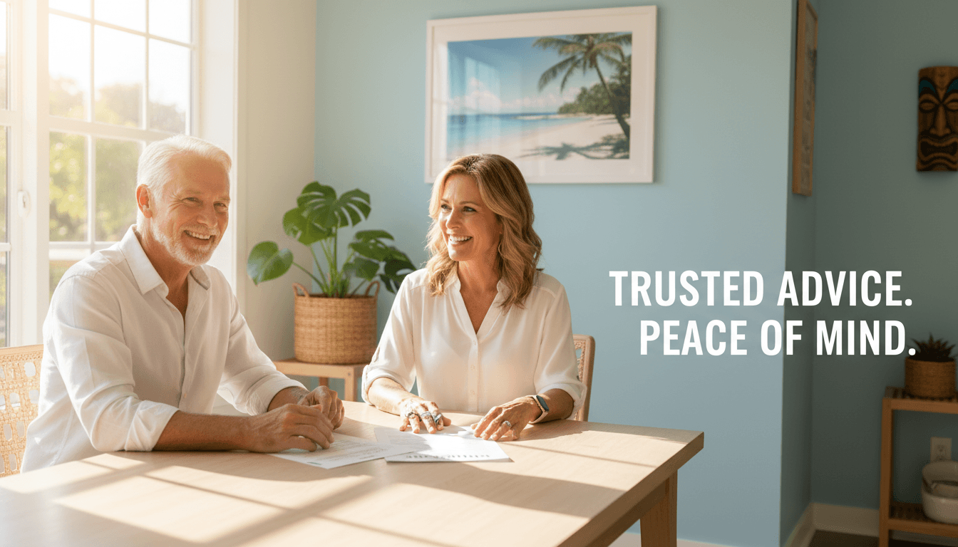 Medicare consultation meeting in a welcoming beach-themed office at Insurance Shack in Tarpon Springs